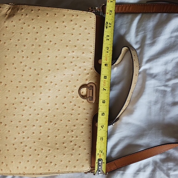 Rare Authentic Rowallan Ostrich Leather Large Handbag Purse Pale Yellow Beige - Picture 12 of 12